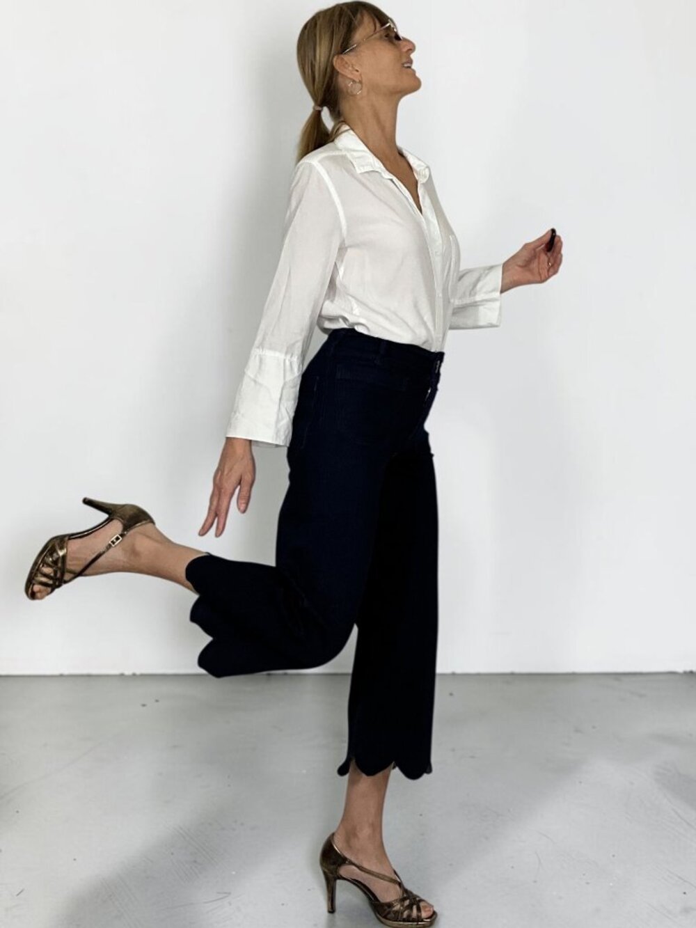 Anthropologie Maeve The Colette Jean 25P Blue Scalloped Cuff Wide Leg High Rise